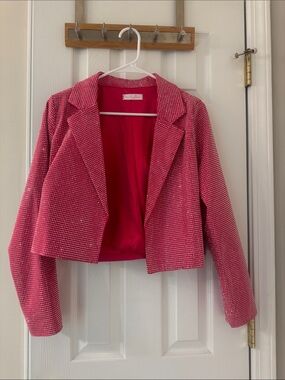 Allie Allure Hot Pink Cropped Textured Blazer